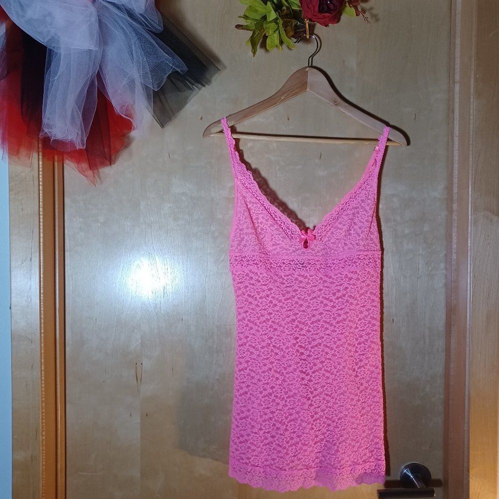 VICTORIA'S SECRET SEXY LITTLE THINGS VINTAGE Allover Pink Lace Gown Slip_Large